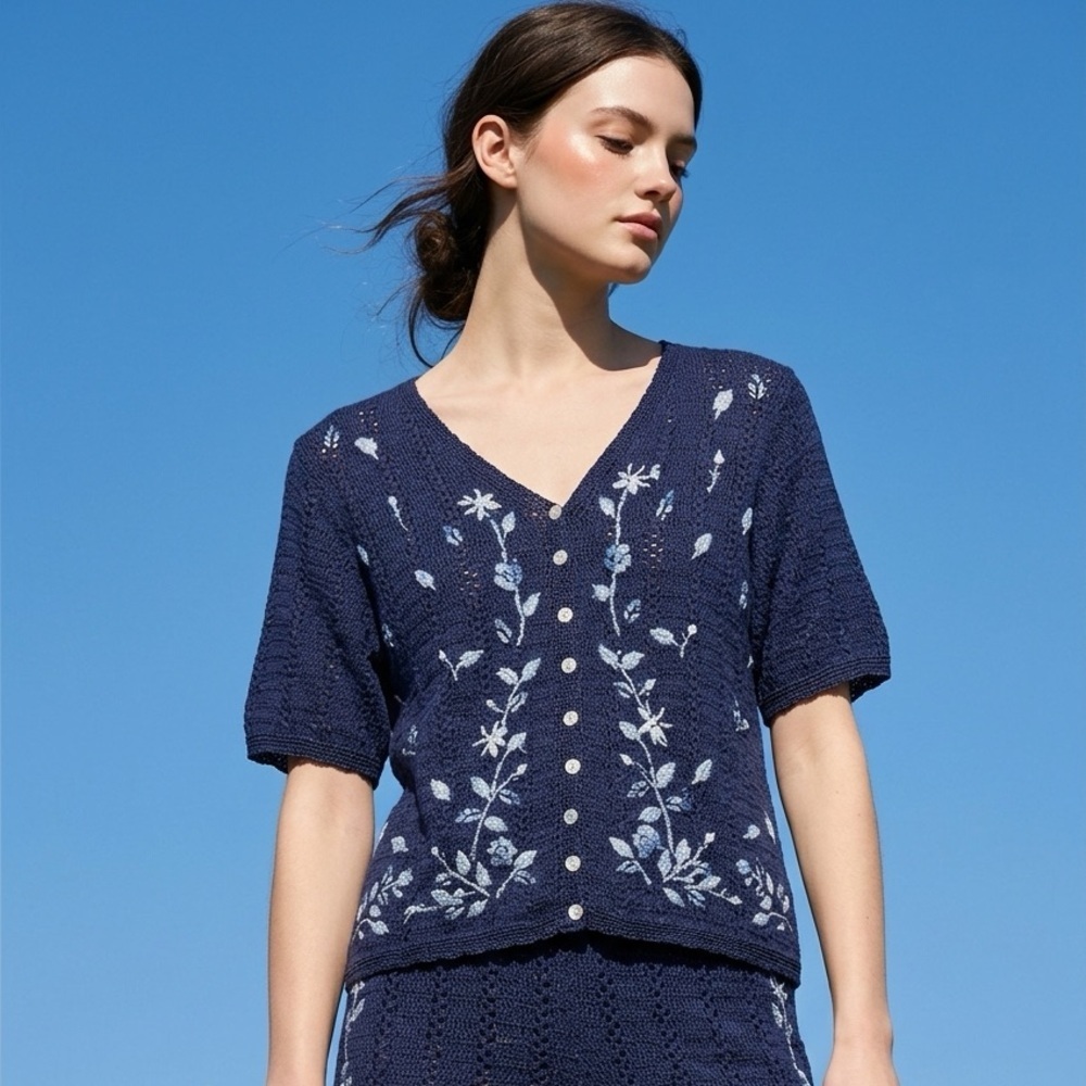 vintage Capistrano short sleeve V-Neck Crochet Cottagecore grandmacore cardigan